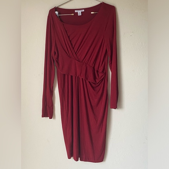 Motherhood Maternity Dresses & Skirts - Motherhood Maternity Women Empire Waist Long Sleeve Dress - Burgundy - Size M